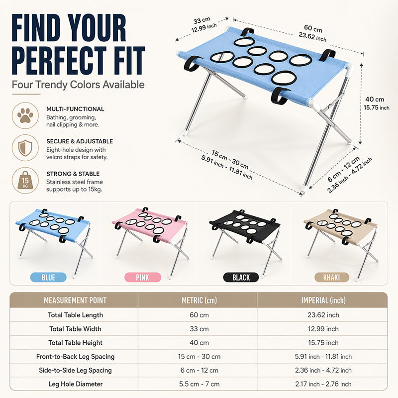 🐾 Foldable Grooming Station for Small Dogs and Cats – Handy Trimming Table for Nail Clipping, Washing & Brushing