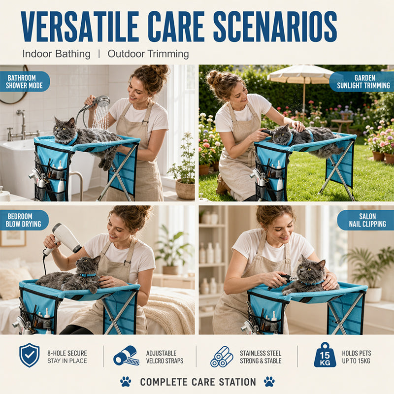 🐾 Foldable Grooming Station for Small Dogs and Cats – Handy Trimming Table for Nail Clipping, Washing & Brushing
